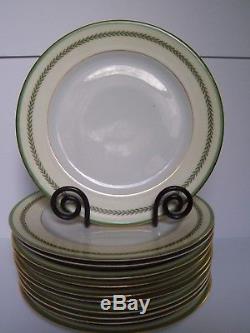 Charles Ahrenfeldt Empire Dinner Plates Set of 11 Green Band Laurel Gold Trim