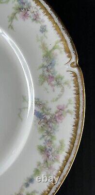 Charles Haviland Limoges Dinner Plates 9 3/4 CHF429 Blue Pink Flowers Set of 6