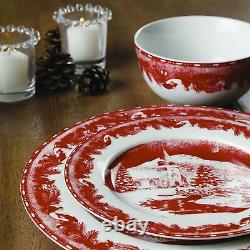 Christmas Thanksgiving Winter Holidays 16 Piece Dinnerware Set Service for 4 Red