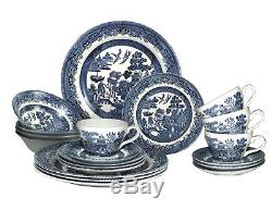 Churchill Blue Willow Plates Bowls Cups 20 Piece Dinner Set, Made In England