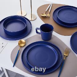 Cleo Stoneware 32-Piece round Dinnerware Set, Blue, Service for 8, Coupe Celina