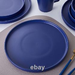 Cleo Stoneware 32-Piece round Dinnerware Set, Blue, Service for 8, Coupe Celina