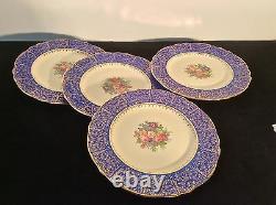 Cobalt Royal Blue Set 4 Dinner Plates Chargers 11 Floral 22k Gold Filigree Vtg