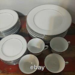 Complete Vintage 41 pc Set Japan Noritake Regency 2219 Silver Rimmed Plates Bowl