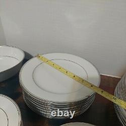 Complete Vintage 41 pc Set Japan Noritake Regency 2219 Silver Rimmed Plates Bowl