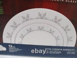 Corelle Holiday Dish Sets Snowflake 24 Piece White Dinner Appetizer Plate Bowls