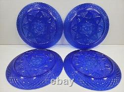 Cristal D'Arques Durand Antique Sapphire Blue 4 Dinner 5 Salad Plates Set Lot