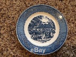 Currier and Ives Royal-Ironstone ChinaBlue/White Dinner SetPlates/Bowls/Cups