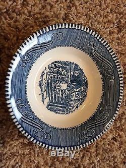 Currier and Ives Royal-Ironstone ChinaBlue/White Dinner SetPlates/Bowls/Cups