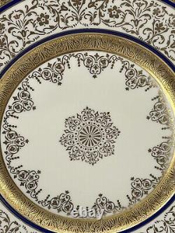 Czechoslovakia De Luxe Decorating Works Dinner Plates Set Of 9 Gold&Cobalt Blue