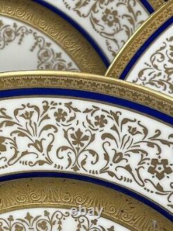 Czechoslovakia De Luxe Decorating Works Dinner Plates Set Of 9 Gold&Cobalt Blue