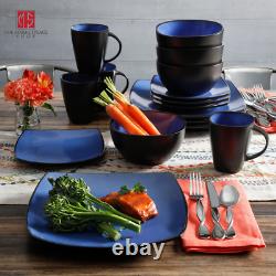 DINNERWARE SET 16-Piece Plates Bowls Mugs Dishes Stoneware Square Dinner Kitchen