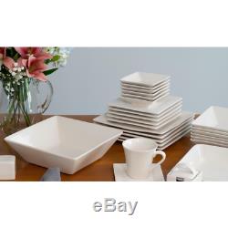 DINNERWARE SET 45 PIECE Plates Dishes Dinner Service For 6 White Square Kitchen
