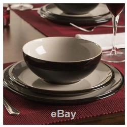 Denby Everyday Black Pepper 12 Piece Dinner Dining Set Plates Bowls Salad Dishes