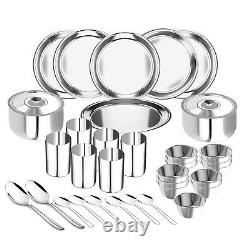 Dinner Set of 36 Pcs Stainless Steel 6 Full Dinner Plates 6 Glasses 12 Veg