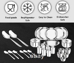 Dinner Set of 36 Pcs Stainless Steel 6 Full Dinner Plates 6 Glasses 12 Veg