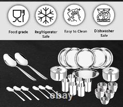 Dinner Set of 36 Pcs Stainless Steel 6 Full Dinner Plates 6 Glasses 12 Veg