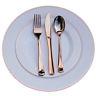 Dinner/ Wedding Disposable Plastic Plates & Silverware Set, Rose Gold Rim