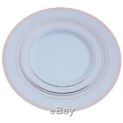 Dinner/ Wedding Disposable Plastic Plates & silverware Set, ROSE GOLD rim