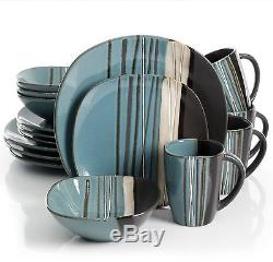 Dinnerware Set 16 Piece Dinner Salad Plates Bowls Mugs Blue Dining Stoneware