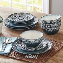 Dinnerware Set 24-Piece Dinner Plate Dishes Service for 8 Christmas Teal Medalli