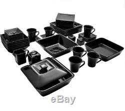Dinnerware Set Black Square Kitchen Banquet 45 Piece Dinner Plates Cups Dishes