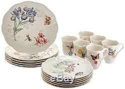 Dinnerware Set Dinner Plates Dishes Bowls Cups Service 6 Butterfly 18 Piece Gift