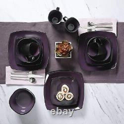 Dinnerware Set For 4 Plates Bowls Mugs Square Stoneware Kitchenware Purple 16-Pc