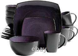 Dinnerware Set For 4 Plates Bowls Mugs Square Stoneware Kitchenware Purple 16-Pc