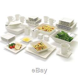 Dinnerware Set Kitchen Dishes Bowls Plates Dinner Square Porcelein 45 pcs White
