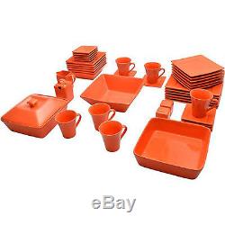 Dinnerware Set Orange 45 Piece Square Dinner Plates Cups Dishes Kitchen Banquet