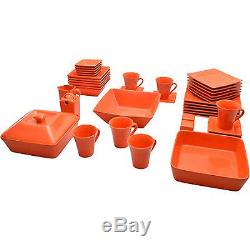 Dinnerware Set Orange 45 Piece Square Dinner Plates Cups Dishes Kitchen Banquet