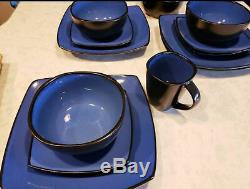 Dinnerware Set Square Dinner Plates Mugs Dishes Bowls Home Kitchen 16 Pcs Blue