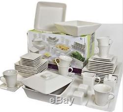 Dinnerware Set White Square Plates Dishes Bowls Banquet Service Dinner Kitchen
