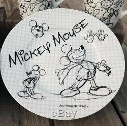 Disney Sketchbook Mickey Mouse 16 piece set Dinner Plates Salad Plates Bowls Mug
