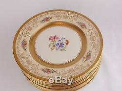 EDGERTON Gold Gilt Floral Cabinet Dinner Plates Set of 12