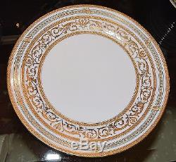 English Crown Sutherland Set/12 Dinner Plates 10-3/8 Pink Roses Encrusted Gold