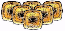 EURO Porcelain 10 Yellow Dinner Plates, Greek Key Medusa, 24K-Gold Set of 6