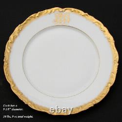 Elegant set of 12 Gold Enamel Rim, Monogram Dinner Plates, 19th C. T&V Limoges