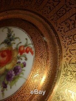 Encrusted Gold Gilt Floral Cabinet Dinner Plates Set of 12