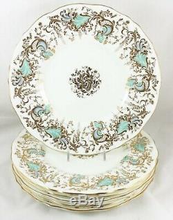 English Set 11 Dinner Plates Cauldon Bone China Gainsborough Turquoise Blue Gold