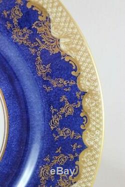 English Set 11 Dinner Plates Crown Staffordshire A13044 Sponge Cobalt Blue Gold