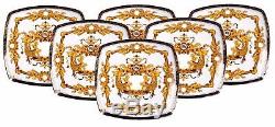 Euro Porcelain 10 White Square Dinner Plates Greek Key Medusa 24K Gold Set of 6