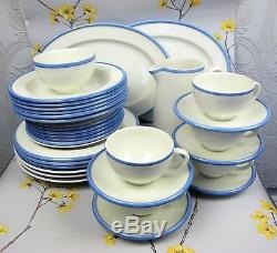 Everyday HABITAT Dinner Service/Set for 6. White, blue edge. Plates bowls cups