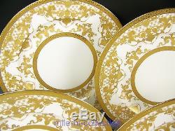 Exquisite Limoges Haviland Gold Floral Encrusted & Jewels Dinner Plates Set Of 8
