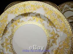 Exquisite Limoges Haviland Gold Floral Encrusted & Jewels Dinner Plates Set Of 8