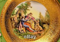 Exquisite Rare Bavaria Heinrich & Co Gold Encrusted Dinner Plates Set Of 6
