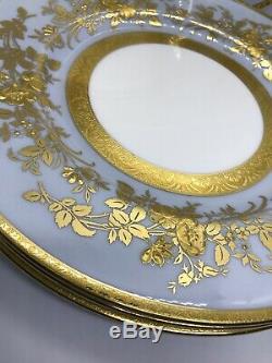 FAB! VTG Minton England Gold Encrusted Relief Flowers Set of 5 Chargers 10.5D