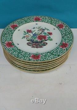 FRENCH FAMILLE ROSE STYLE PLATES SET OF 6 PIECES 10 1/2 inches