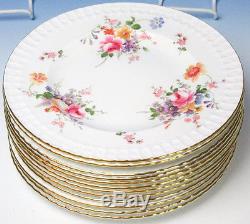 FULL SET of 12 DINNER PLATES ROYAL CROWN DERBY POSIE HERALDIC A1070 FLOWERS GOLD